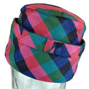 Flash Sale Vintage 60s Multicolored Plaid Rolled Pillbox Hat
